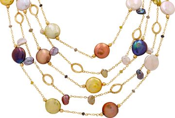 Necklace, Earrings, and Bracelet in 18k with multicolor pearls