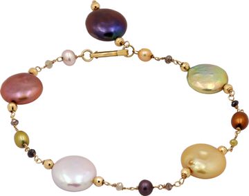 Necklace, Earrings, and Bracelet in 18k with multicolor pearls