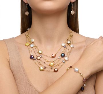 Necklace, Earrings, and Bracelet in 18k with multicolor pearls Necklace, Earrings, and Bracelet in 18k with multicolor pearls Jewelry Collection