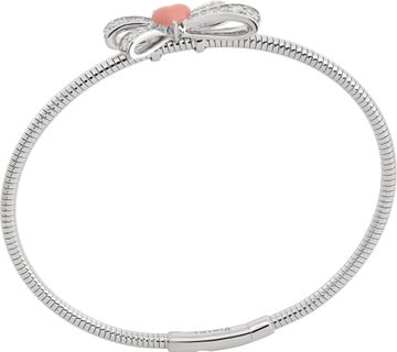 NEW Diamond Bangle in 14k white gold with bow design and pink enamel heart