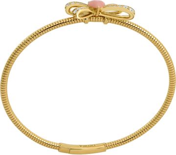 NEW Diamond Bangle in 14k yellow gold with bow design and pink enamel heart
