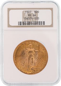 NGC graded and authenticated MS64 1927 $20 U.S. Saint-Gaudens Double Eagle gold coin Jewelry Collection