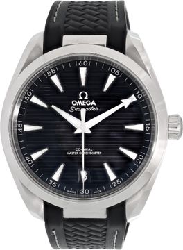 Omega Aqua Terra in stainless steel on a black rubber strap