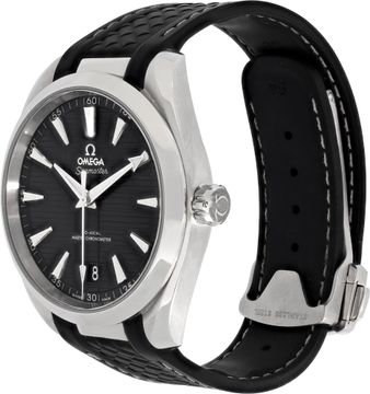 Omega Aqua Terra in stainless steel on a black rubber strap