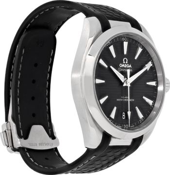 Omega Aqua Terra in stainless steel on a black rubber strap