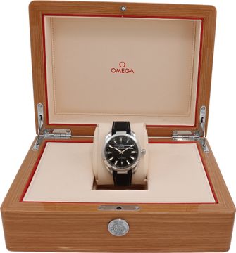 Omega Aqua Terra in stainless steel on a black rubber strap