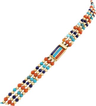 One of a kind vintage Egyptian Revival "Eye of Horus" symbol necklace in 18k yellow gold with enamel and semi-precious cabochon & beads.stones