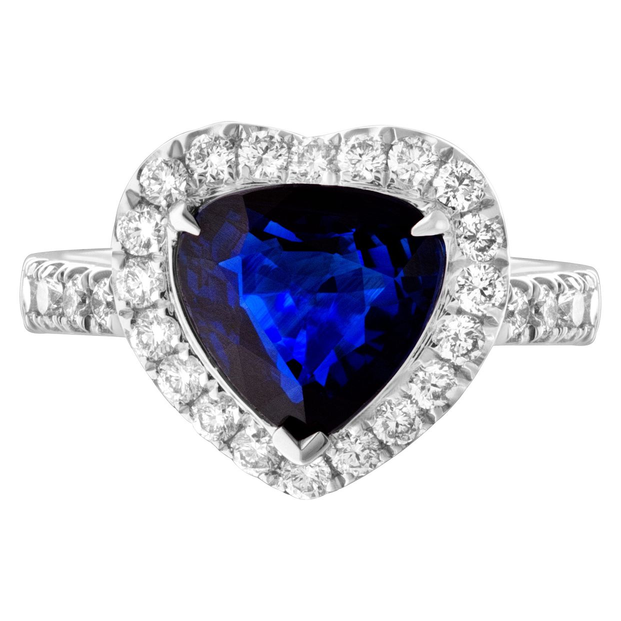 Outstanding heart shape sapphire and diamond ring in 18k white