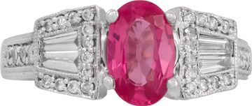 Oval brilliant cut pink spinel (approx. 2 carats) & diamonds ring set in 14K white gold