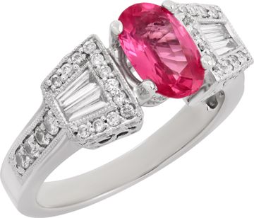 Oval brilliant cut pink spinel (approx. 2 carats) & diamonds ring set in 14K white gold