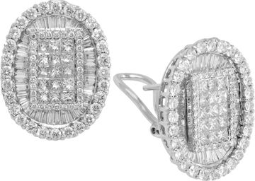 Oval cluster of diamonds earrings set in 18k white gold with princess cut, round, and baguette diamonds Earring Collection