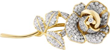Pave diamond rose brooch in 18k yellow gold Jewelry Collection