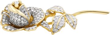 Pave diamond rose brooch in 18k yellow gold
