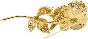 Pave diamond rose brooch in 18k yellow gold