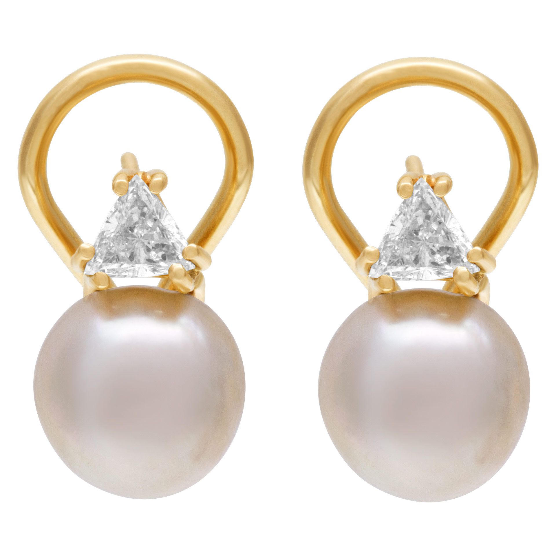[LLOYD] 14K☆Pearl setting One touch Earrings Pearl earrings with diamond accents (0.32ct) in 14k gold