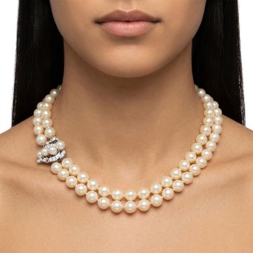 Pearl Necklace with diamond pendant clasp Necklace Collection