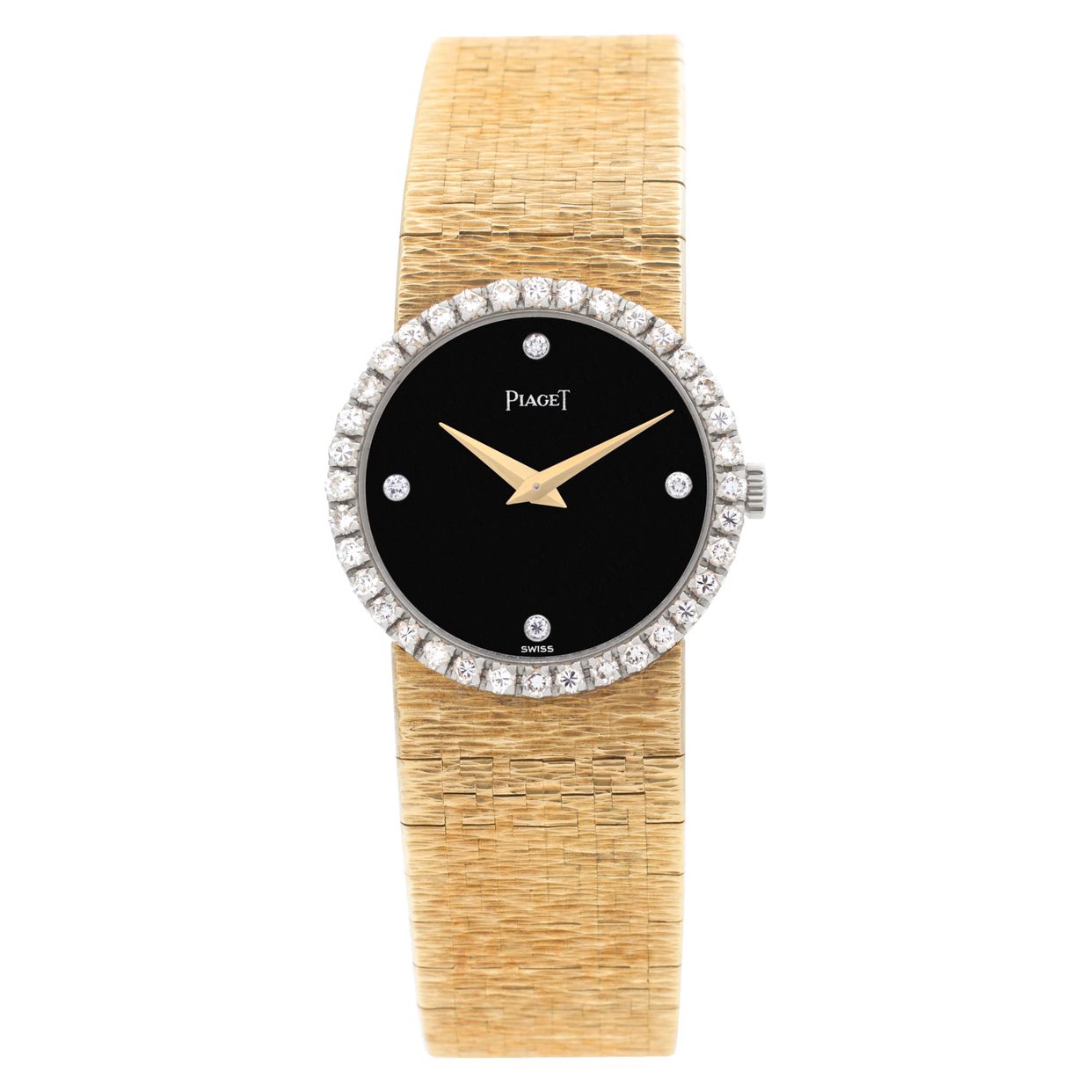 Preowned 18k Piaget classic with oynx diamond dial and