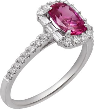 Pink sapphire and diamond ring in 18k white gold