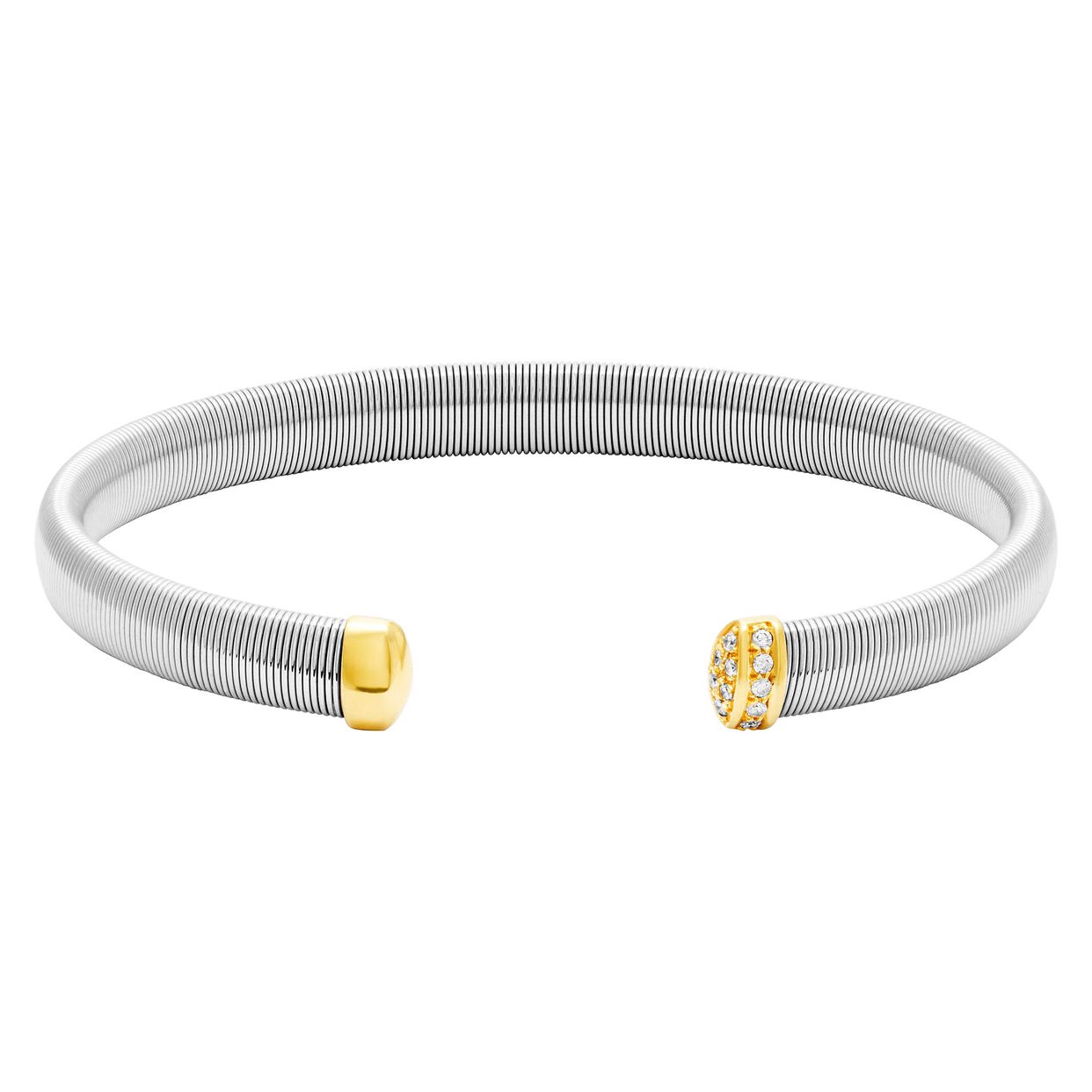 Platinum cable bangle with 18k & diamonds accents. (0.11ct in