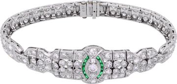 Platinum diamond and emerald bracelet Bracelet Collection