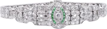 Platinum diamond and emerald bracelet
