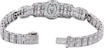 Platinum diamond and emerald bracelet