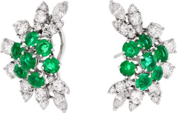 Platinum diamond & emerald earrings with 14k omega backs