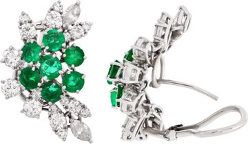 Platinum diamond & emerald earrings with 14k omega backs