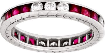 Platinum eternity band with rubies and diamonds. Size 6.75