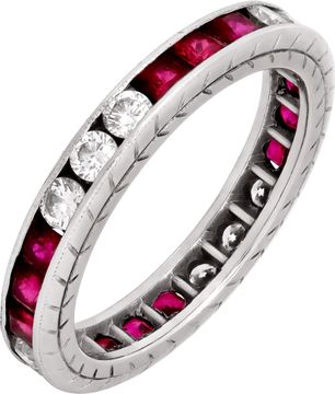 Platinum eternity band with rubies and diamonds. Size 6.75