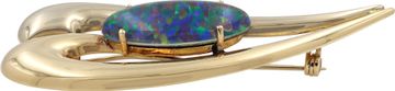 Rainbow opal Brooch in heart of 14k yellow gold