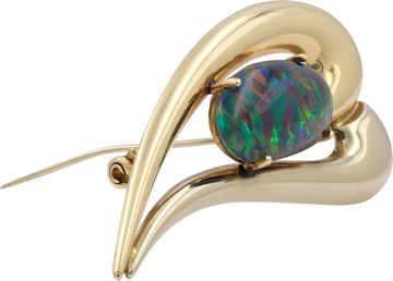 Rainbow opal Brooch in heart of 14k yellow gold