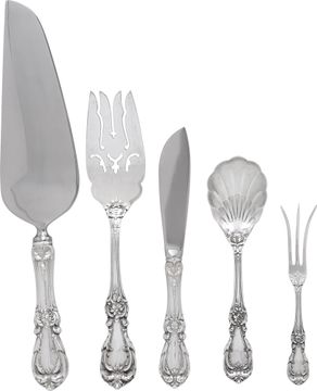 Reed & Barton Burgundy 8 piece place setting for 12 plus serving pieces (including a set of Towle Old Colonial serving pieces). 114 pieces total