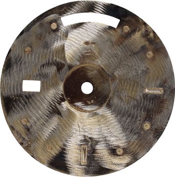 REFINISHED Rolex Day Date Black Dial with round diamond hour markers around the dial and two baguette diamonds at the 6 and 9 o'clock. This is an original Rolex diamond dial that has been refinished.