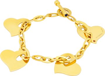 Roberto coin 4 heart charm bracelet in 18k with  sapphire cabochon on toggle