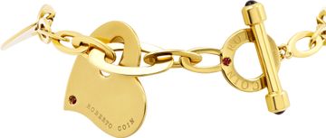 Roberto coin 4 heart charm bracelet in 18k with  sapphire cabochon on toggle