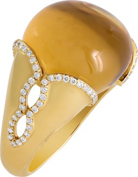 Roberto Coin Cabochon citrine ring in 18k yellow gold with diamonds