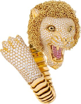 Roberto Coin Lion bangle with 6.50 carats in diamonds and 0.65 carats in pink sapphires