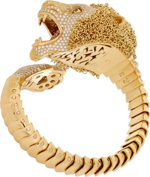 Roberto Coin Lion bangle with 6.50 carats in diamonds and 0.65 carats in pink sapphires