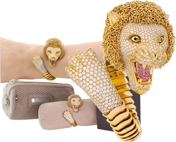 Roberto Coin Lion bangle with 6.50 carats in diamonds and 0.65 carats in pink sapphires