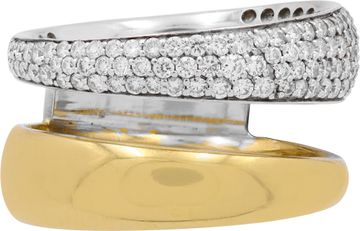 Roberto coin pave  diamond double ring in 18K two tone gold ring with aproximate .68ct  pave diamonds