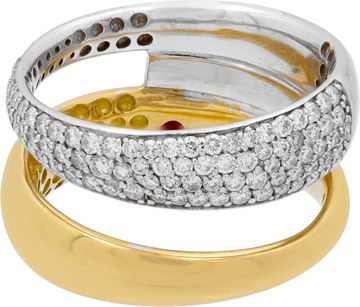 Roberto coin pave  diamond double ring in 18K two tone gold ring with aproximate .68ct  pave diamonds