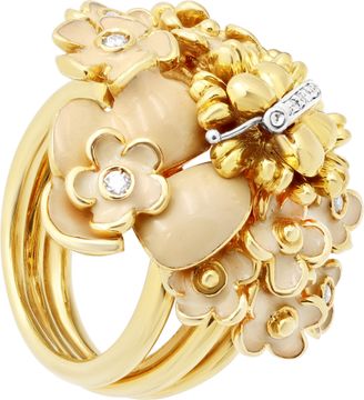 Roberto Coin Spring flower ring with enamel and diamond accents in 18k yellow gold