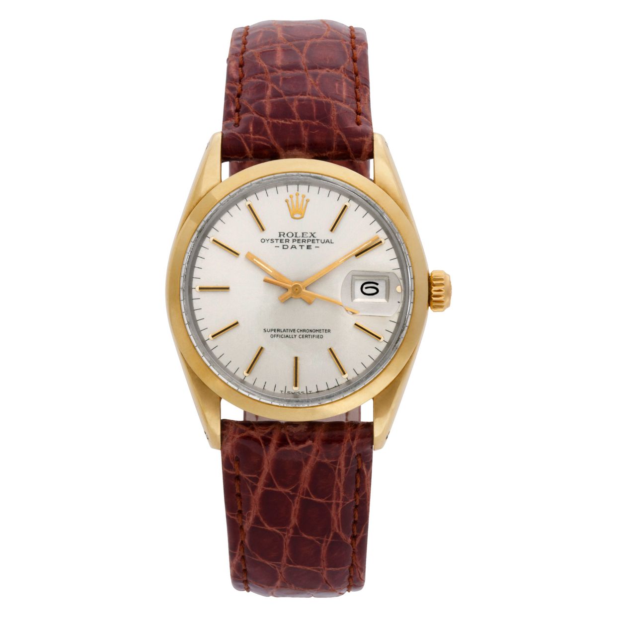 ROLEX ブラウン レザーベルト Used Rolex Date 1550 gold capped & stainless steel Ivory dial