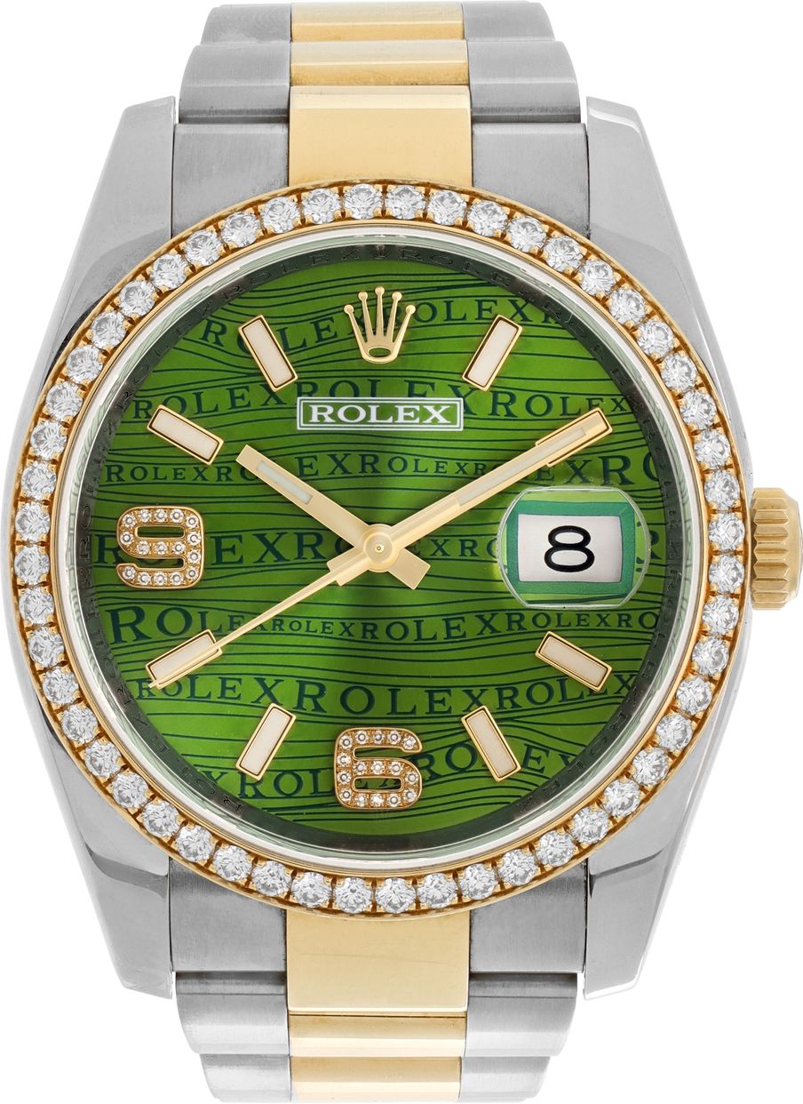 ROLEX DATEJUST ボックスと説明書とギャランティ有り Used Rolex Datejust 2-tone with a original green diamond dial