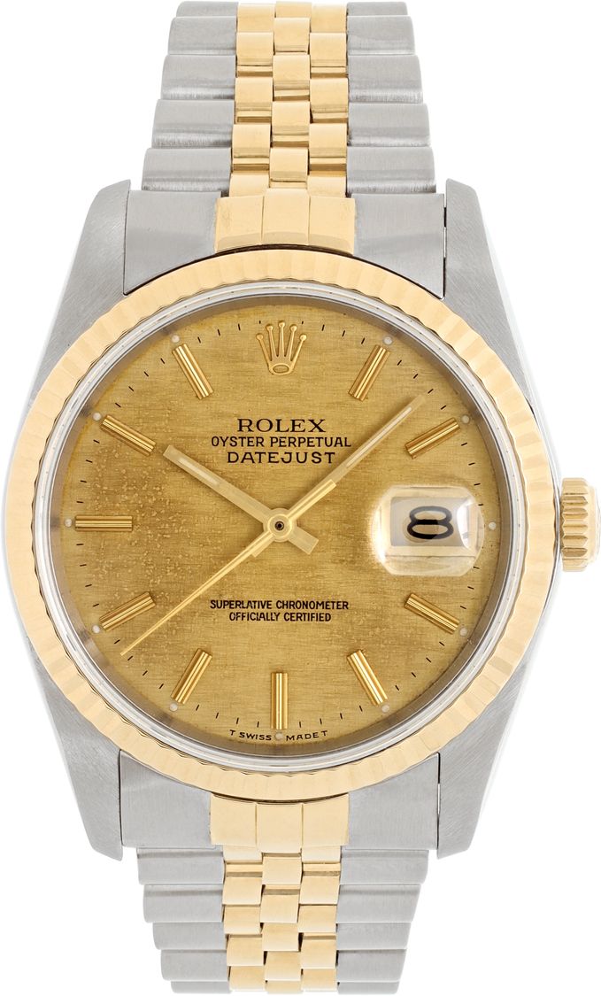 Used Rolex Datejust 16233 Stainless Steel Gold dial W529388