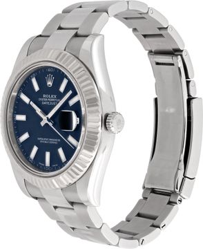 Rolex Datejust in stainless steel with a blue dial