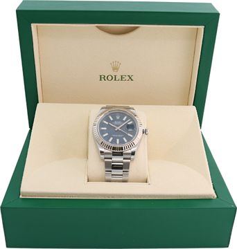 Rolex Datejust in stainless steel with a blue dial