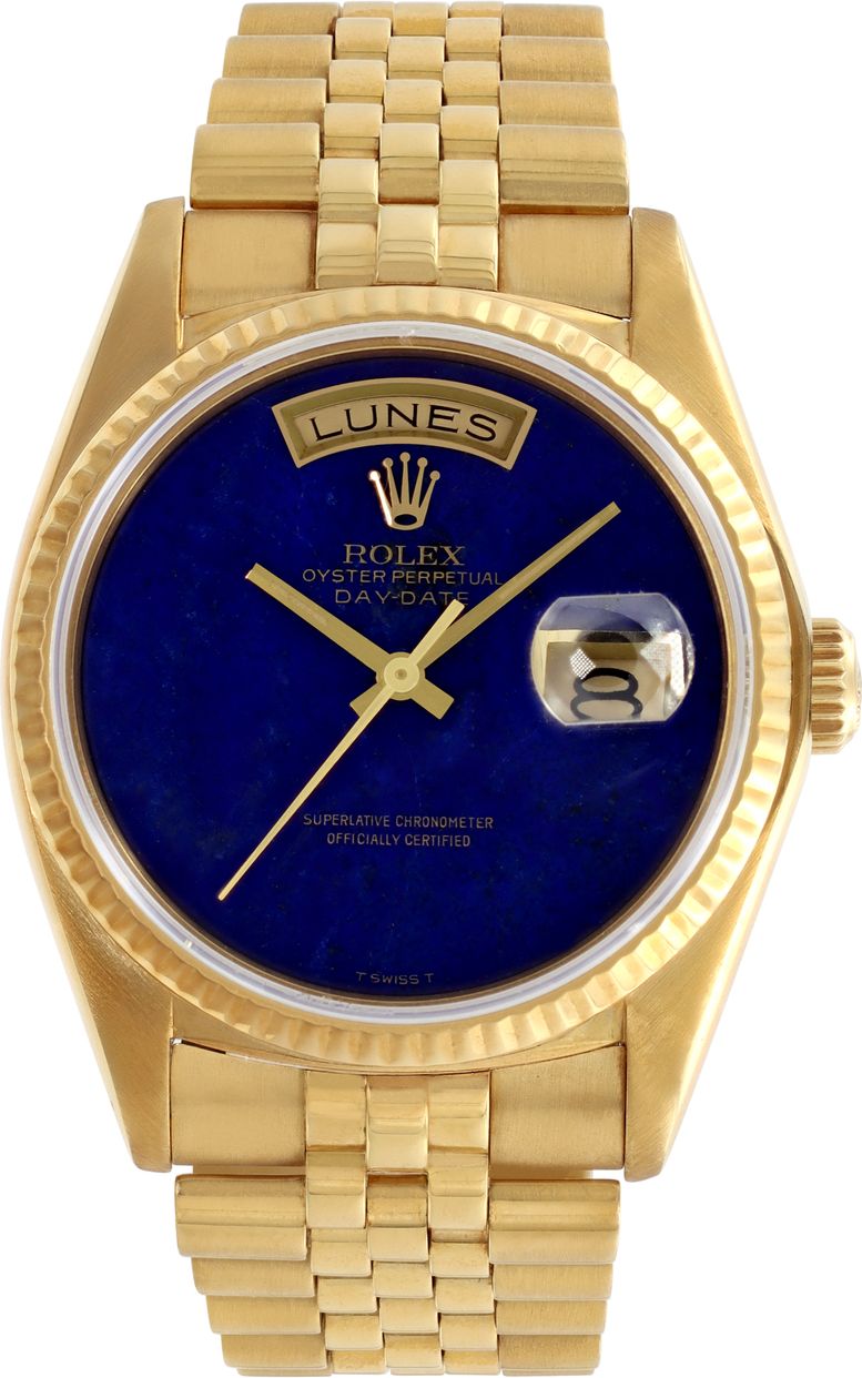 Pre-owned Rolex Day-Date 18038 18k Lapis dial W530009 | Gray & Sons