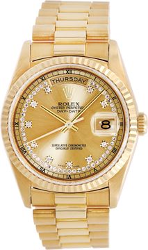Rolex Day-Date in 18k yellow gold line diamond dial